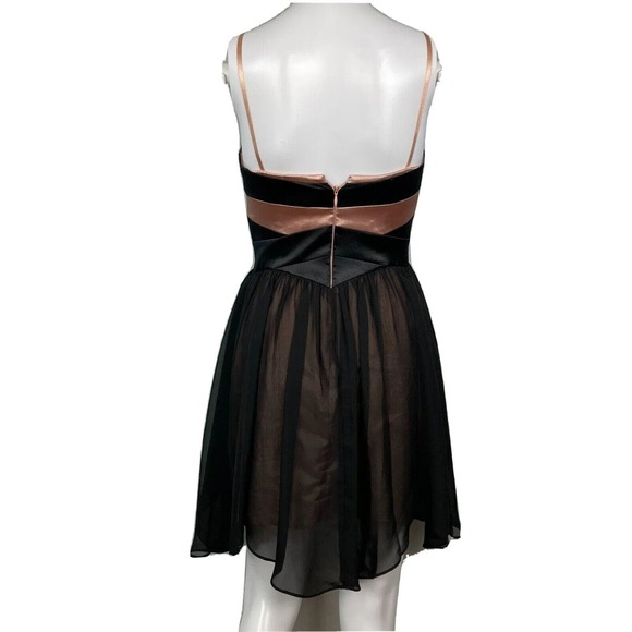 Adrianna Papell Hailey Logan Dress 3 Black Beige Chiffon Layer Solid Formal Mini - Picture 4 of 11